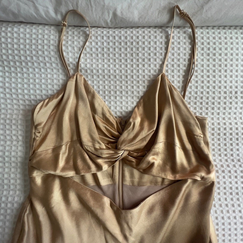 Gold satin twist top midi dress
